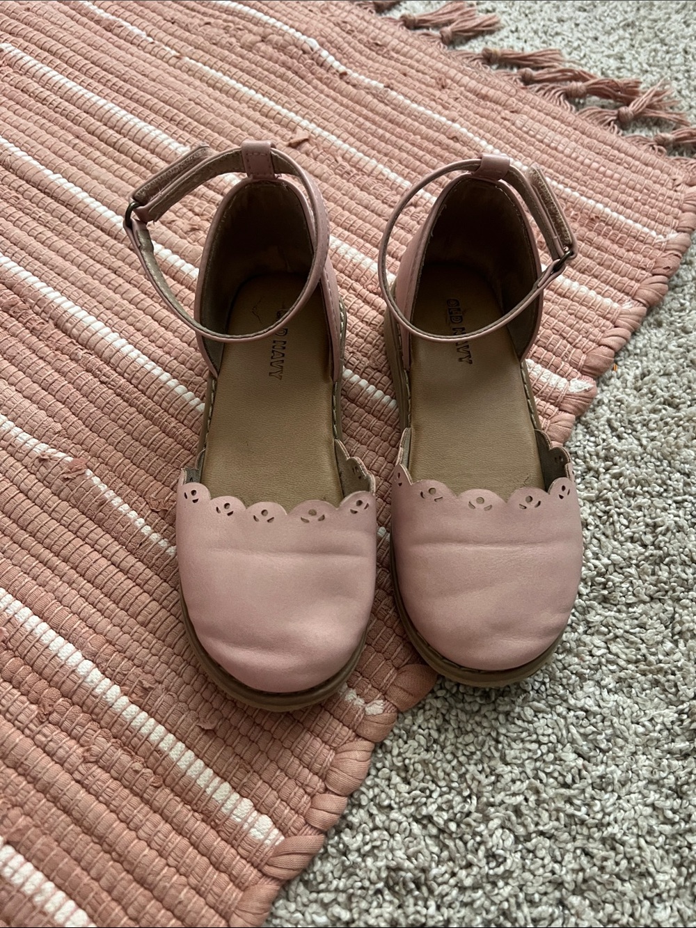 Old Navy Blush Pink Scalloped Ankle-Strap Mules